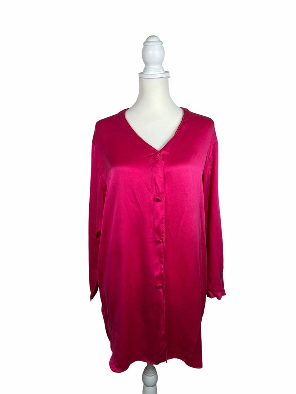 Vintage Gold Label Victoria’s Secret 100% Silk Hot Pink Long Sleeve Sleep Shirt